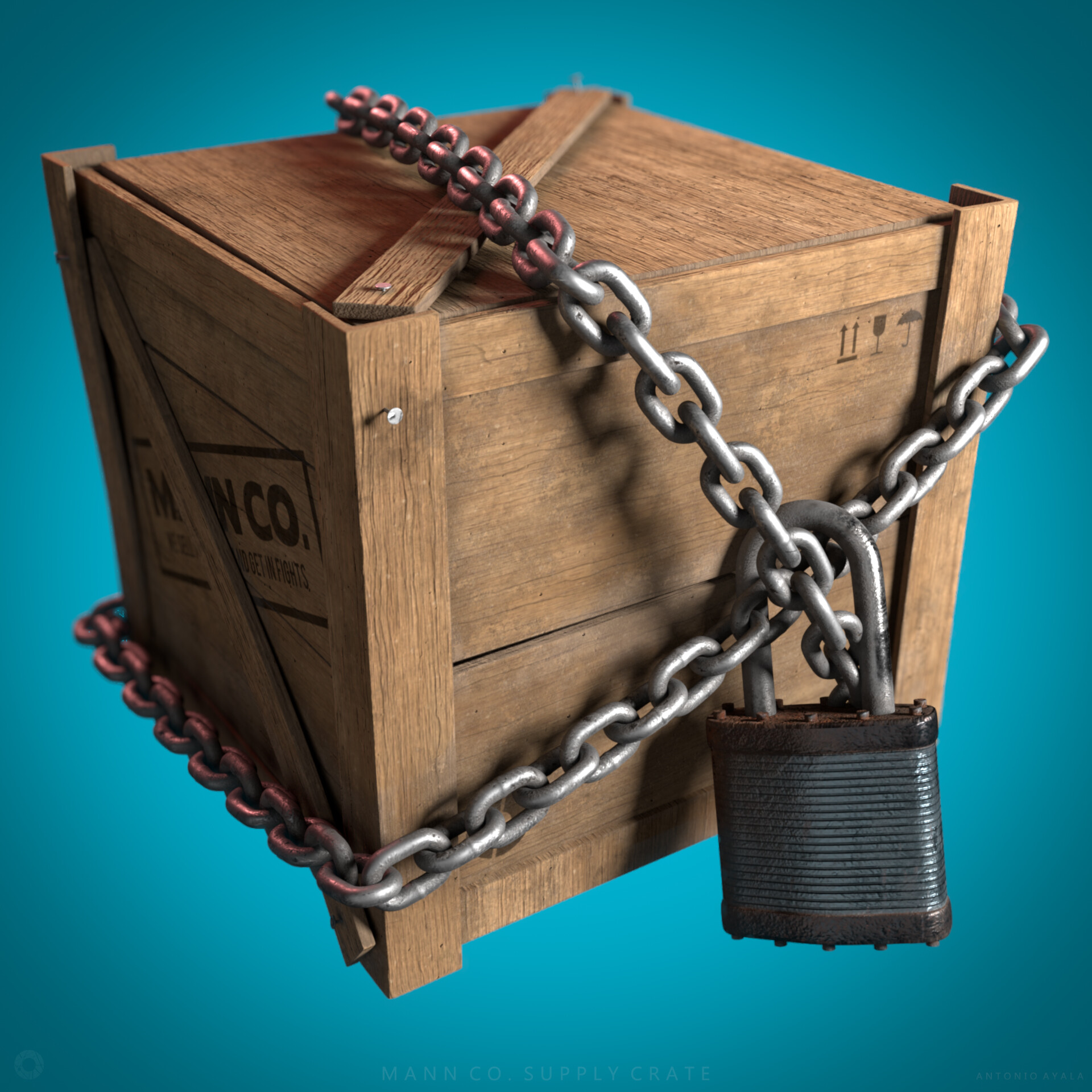 Crate lock with chain and key locker