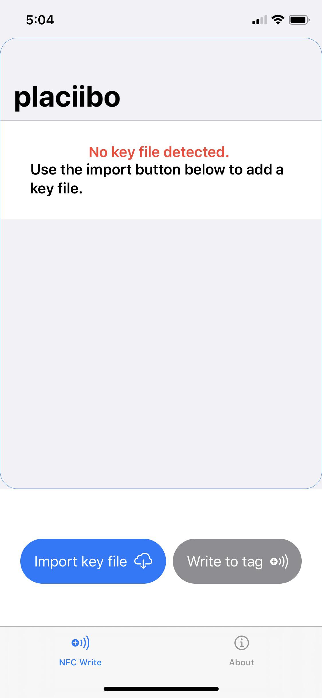 No key file detected app preview