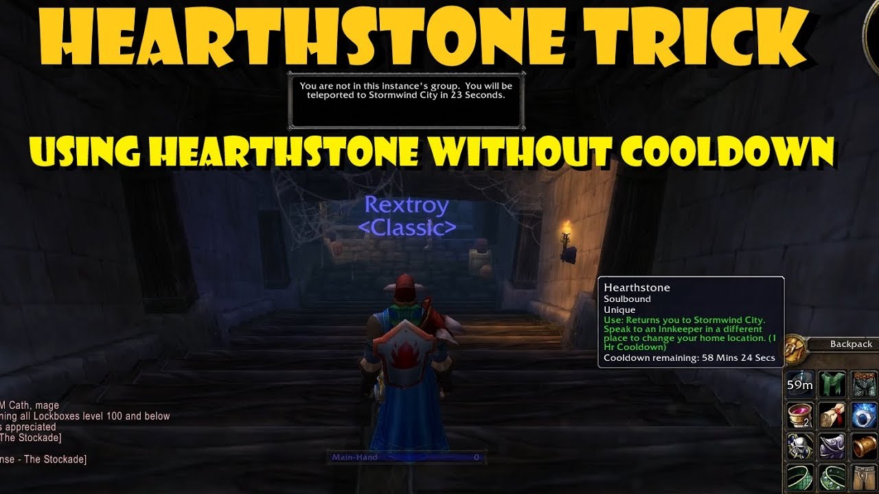 Hearthstone Trick, using hearthstone without cooldown and game character on stairs in game
