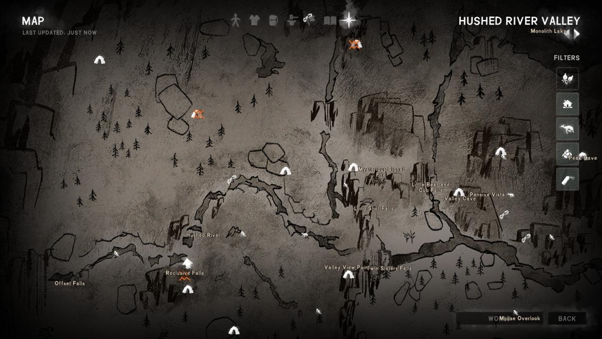 Hushed River Valley map showing different points to loot