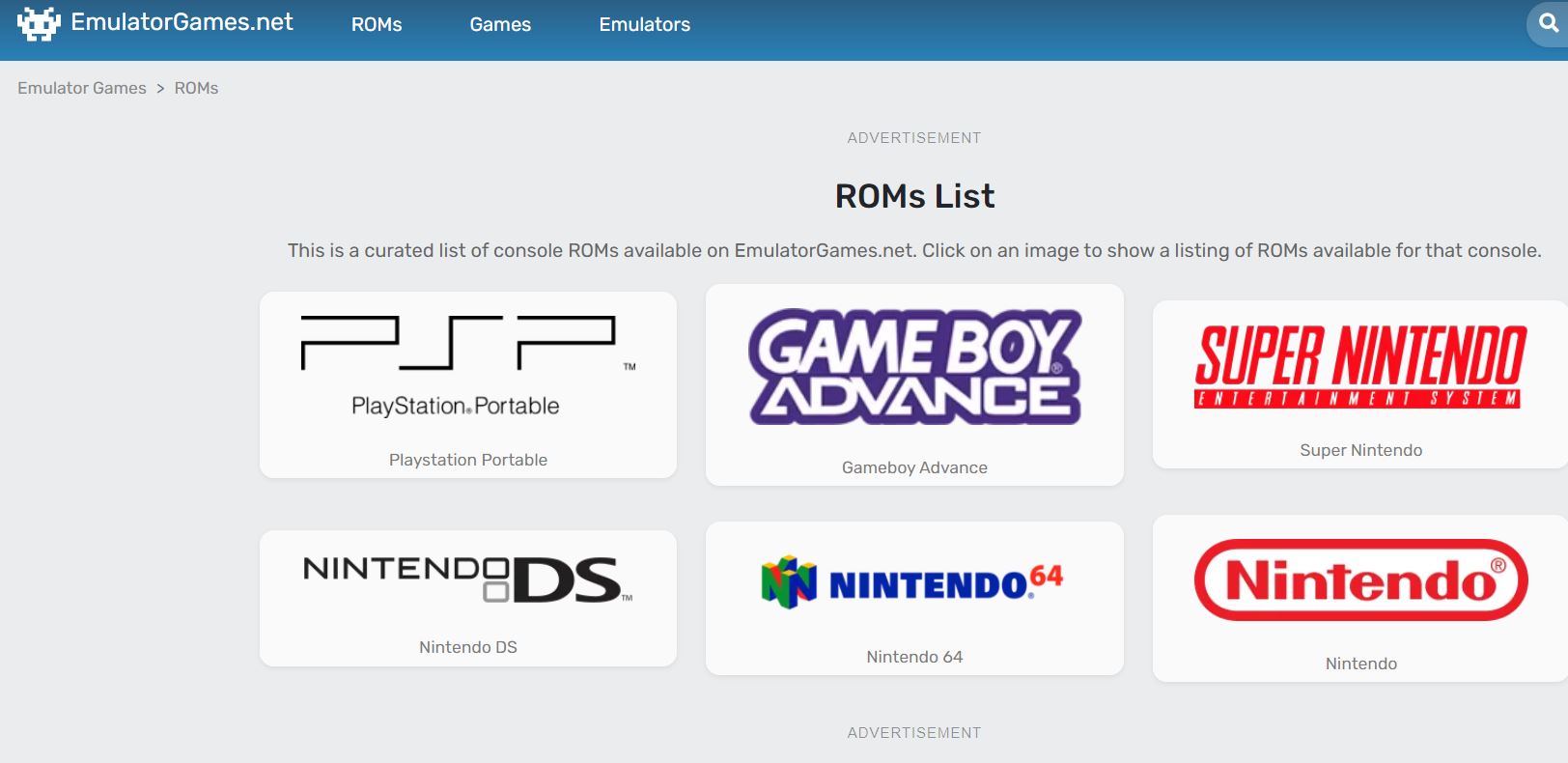 Roms list on Emulatorgames Net Screenshot