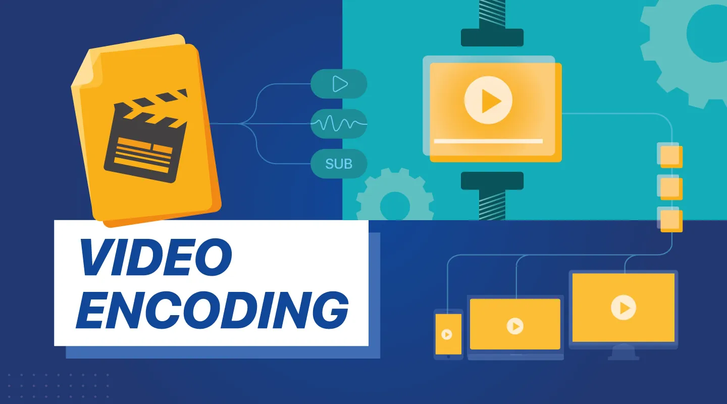 Illustration of Videos in the background and text that says "video Encoding"