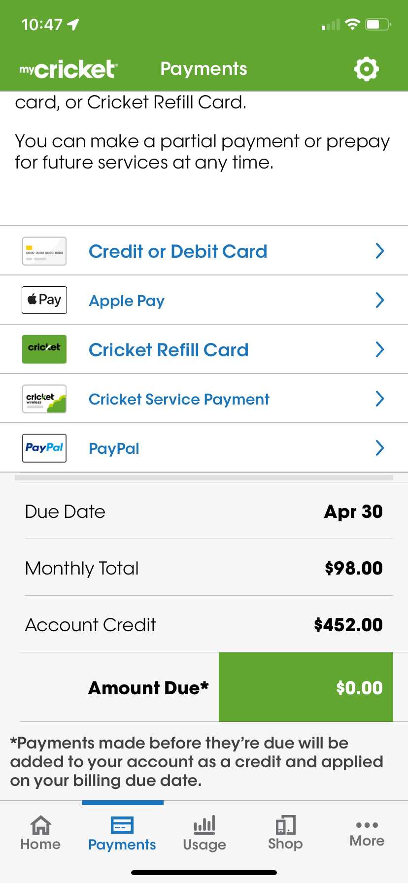MyCricket payment page