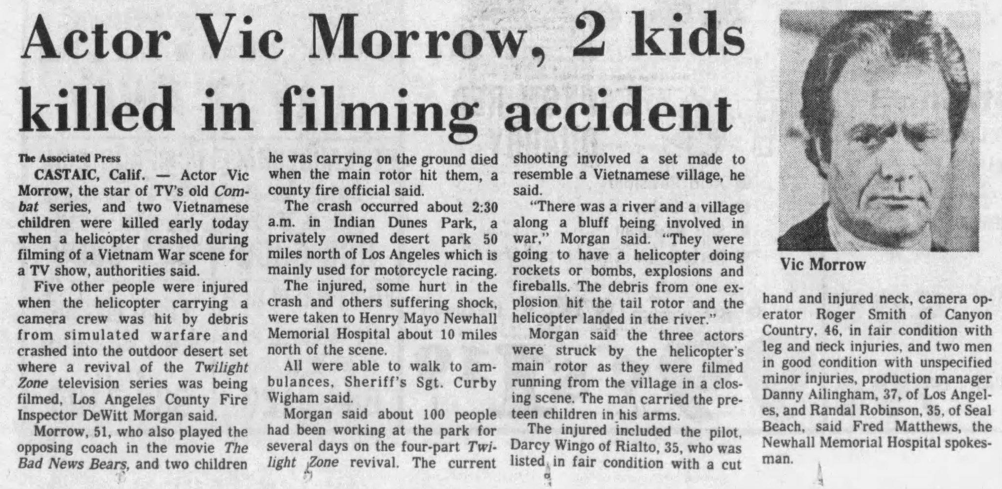 Newspaper picture covering the accident of twilight zone 