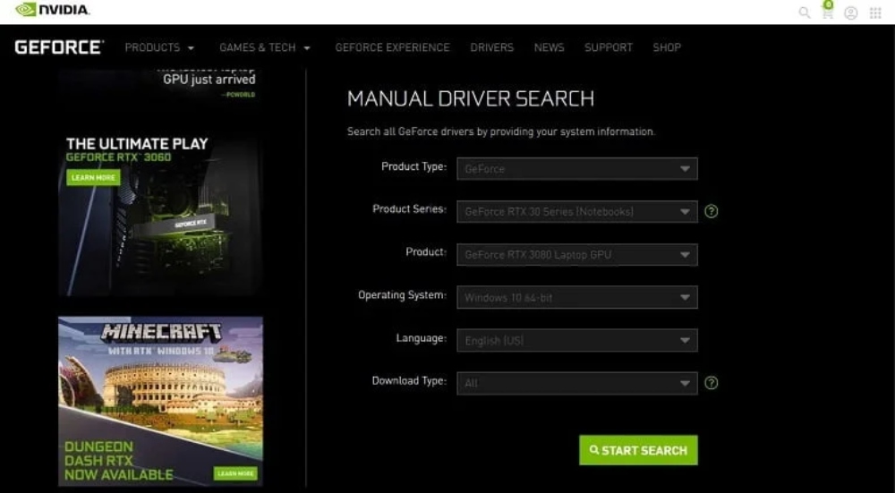 Nvidia GeForce's Manual Driver Research Page