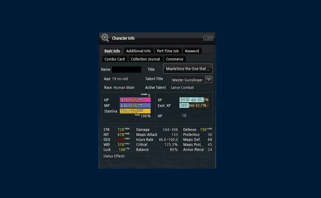 Card showing stat allocation in mabinogi