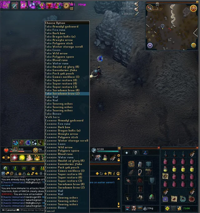 Showing inventory while killing Strykewyrms in the background