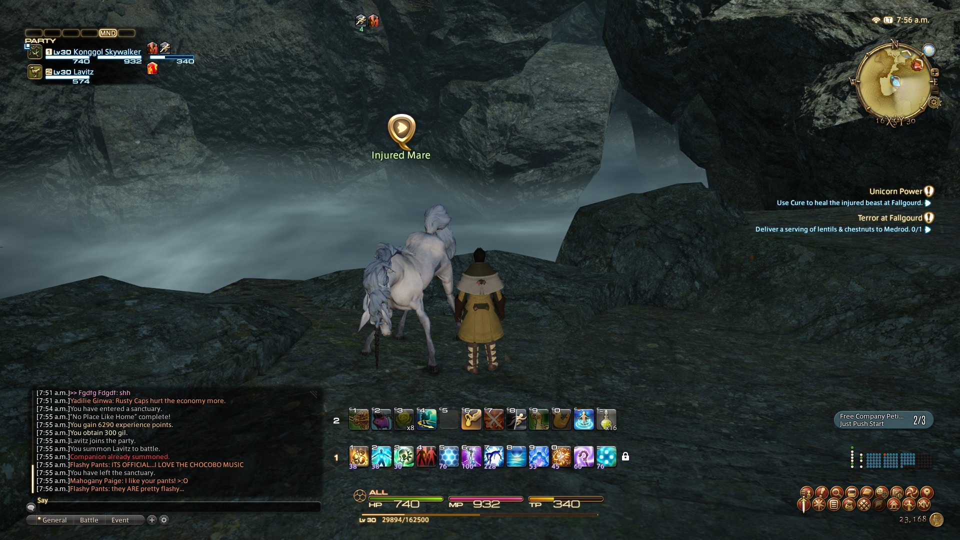 Player standing on the corner with a horse, game health and specifications shown 