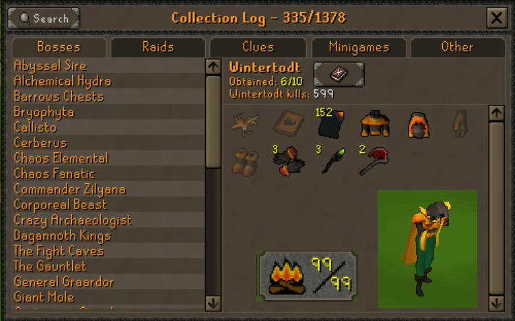 Collection log game interface