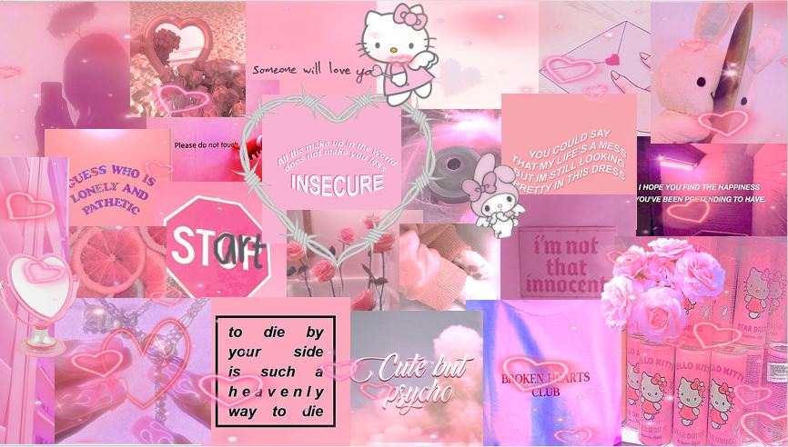Pinkcore collage of many different things in bright pink colours