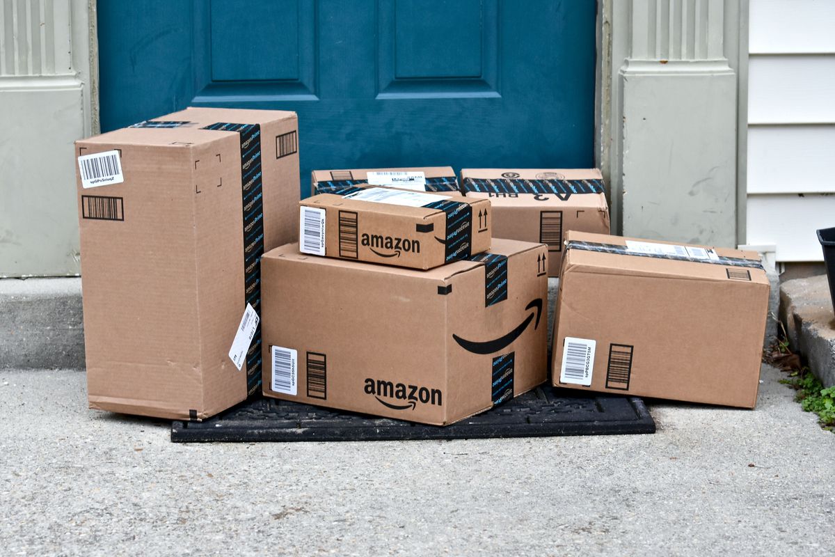 Several packages of Amazon placed on a doorstep