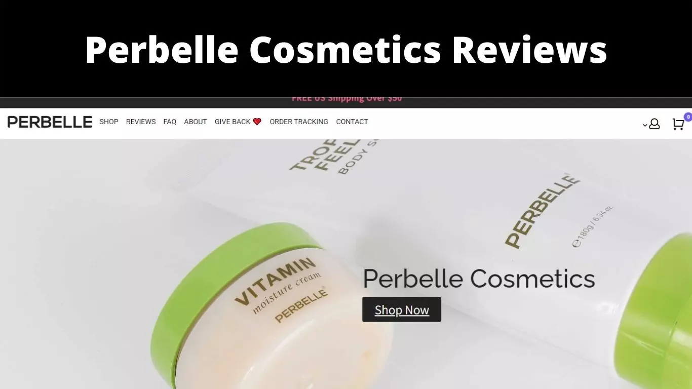 Header for "Perbelle Cosmetics Reviews" with a visual of their product, emphasizing the "Vitamin C" ingredient, and a call to action button that says "Shop Now".