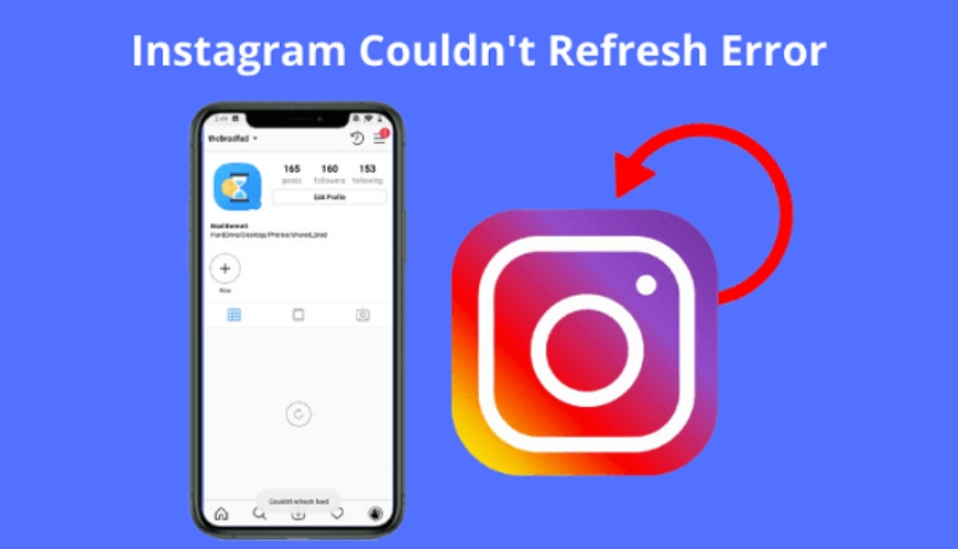 Instagram logo and IG "Couldn't Refresh Feed" error poster