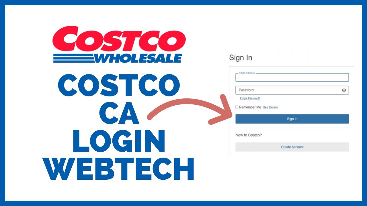 Login interface for Costco Wholesale Canada, indicating a webpage dedicated to employee sign-in with fields for email address and password, and options for password recovery and account creation.