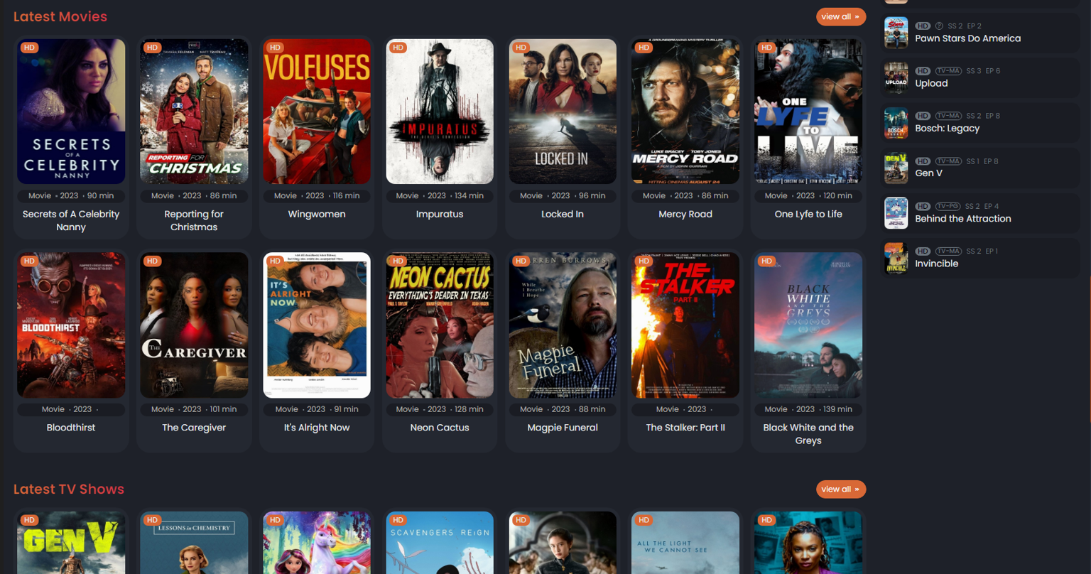 Homepage of watchseries showing latest movies