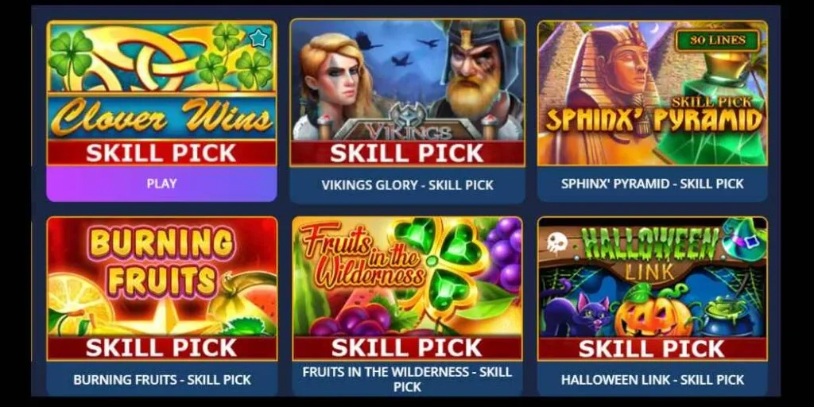 Variety of slot machines with the text SKILL PICK
