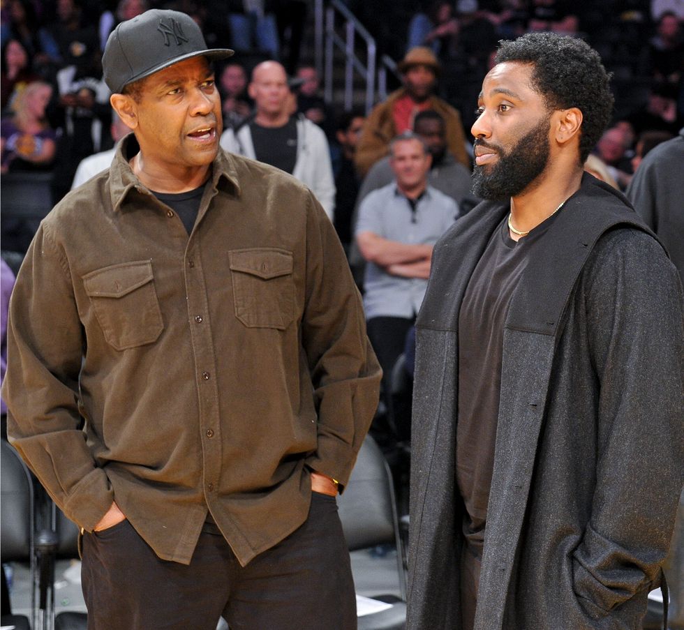 Denzel and John David at a Los Angeles Lakers vs. San Antonio Spurs game at Staples Center