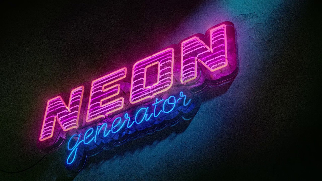 Stylized neon sign with the words "NEON generator" in bright pink and blue hues, exuding a cool, retro vibe with a 3D effect on the text.