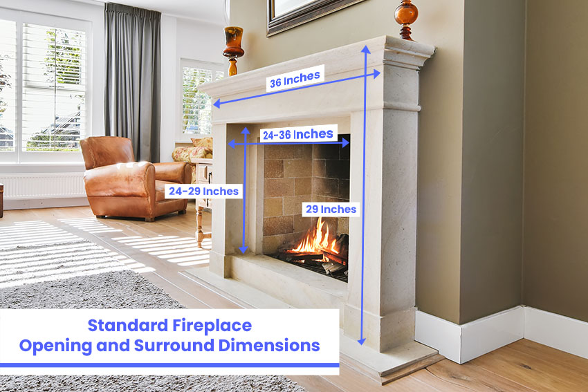 Fireplace mantel with measurement sizes