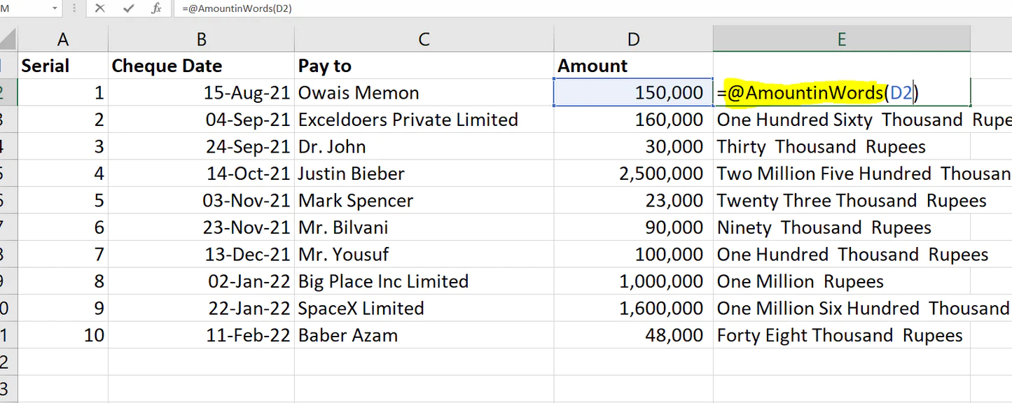 Macro Function to Convert Amount in to Words in Microsoft Excel