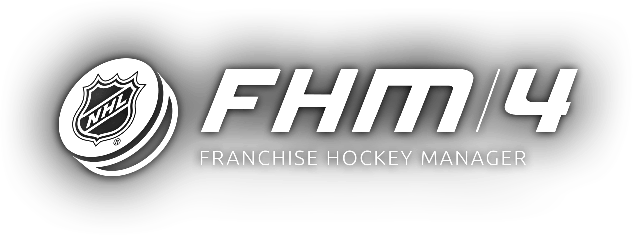 The image displays the logo for "FHM/4: Franchise Hockey Manager" alongside the NHL emblem.