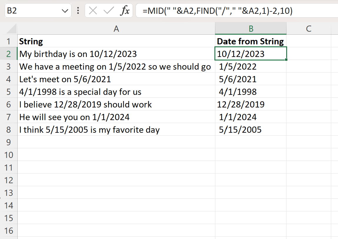 Extract Date from Text String in excel
