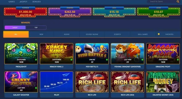 Skillmachine website with a variety of slot machines