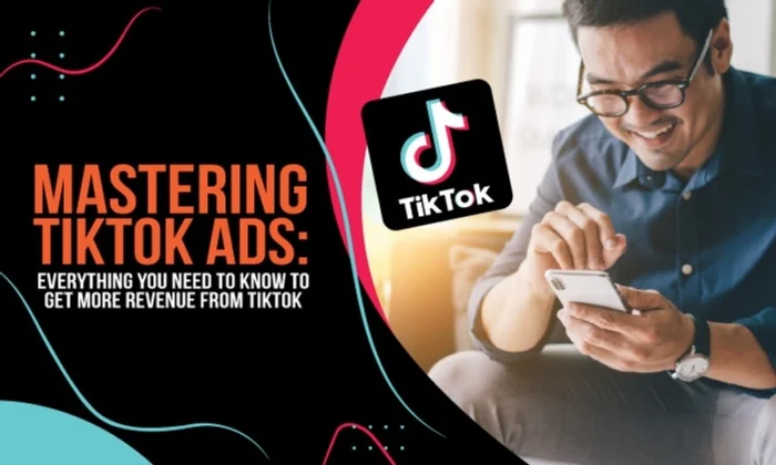 Mastering TikTok ads with a focus on increasing revenue, accompanied by a man engaging with his phone.