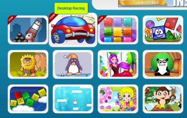 A colorful array of icons for various children's games, suggesting a fun and engaging selection of activities available on a gaming website or app.