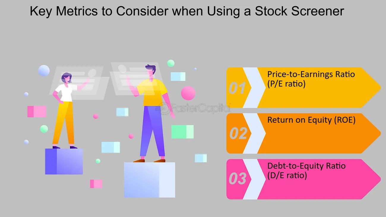 The stock screener on the website, with a focus on the filter criteria for the price-to-earnings ratio.