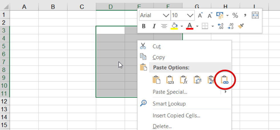 A spreadsheet with paste options windows open