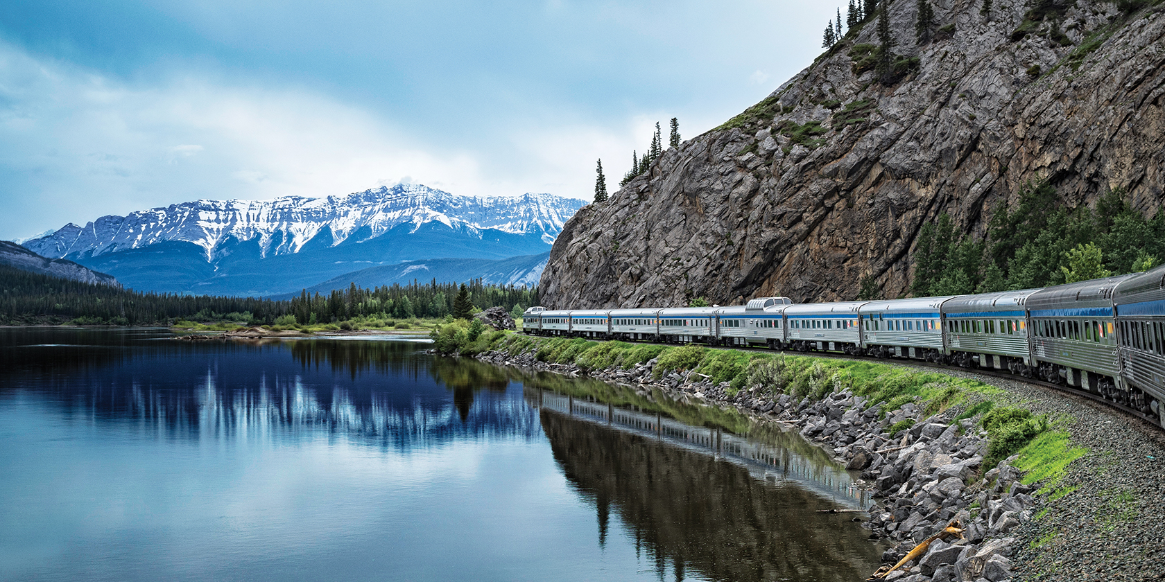 Train passing through mountains
