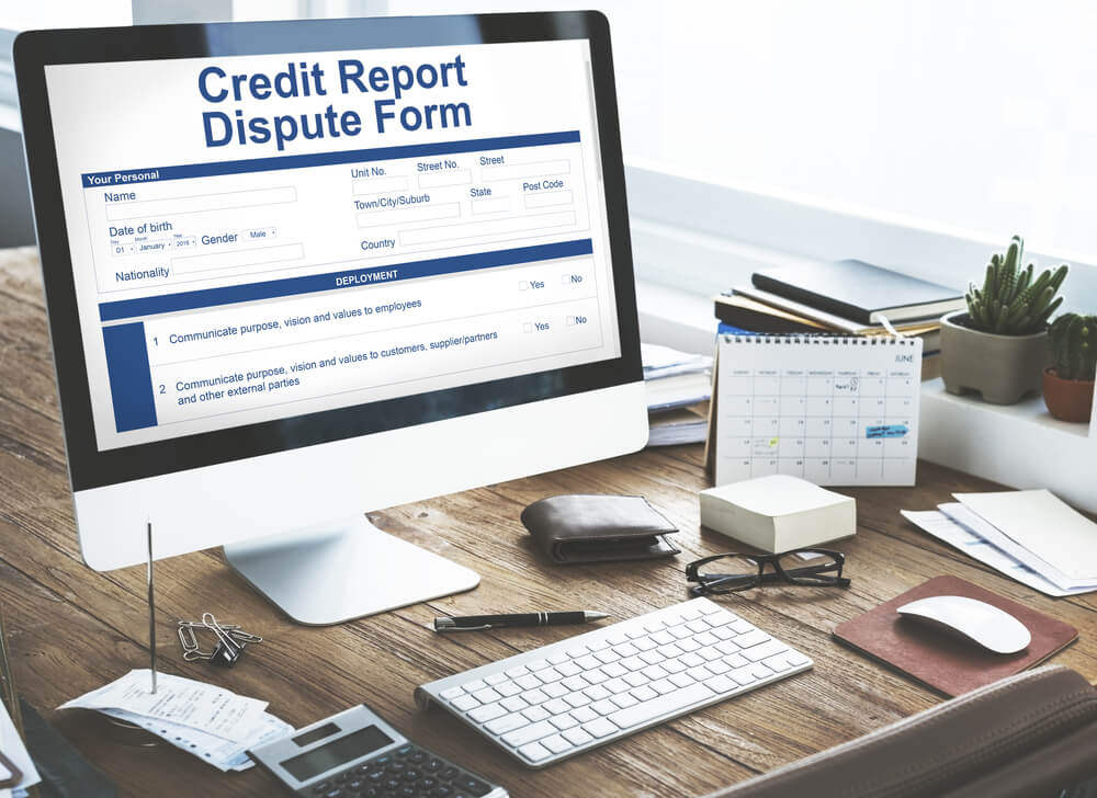 Credit report dispute form on coputer screen