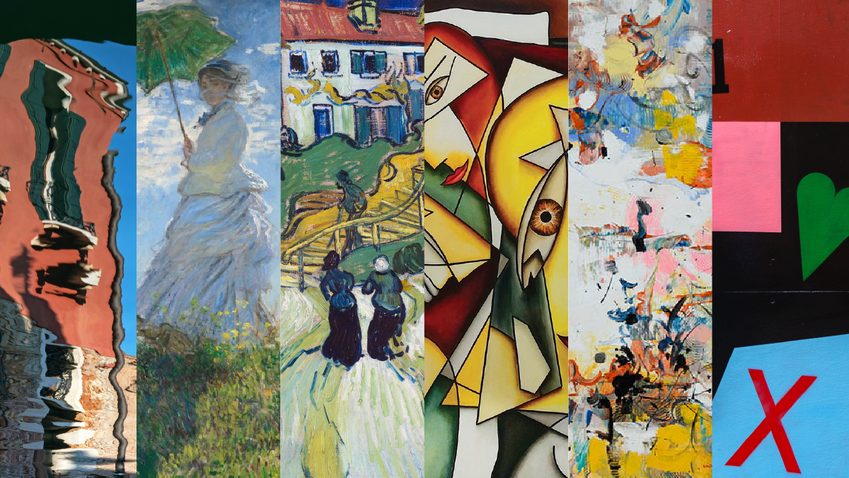 A collage of various art styles, from impressionism and cubism to abstract and contemporary pieces.