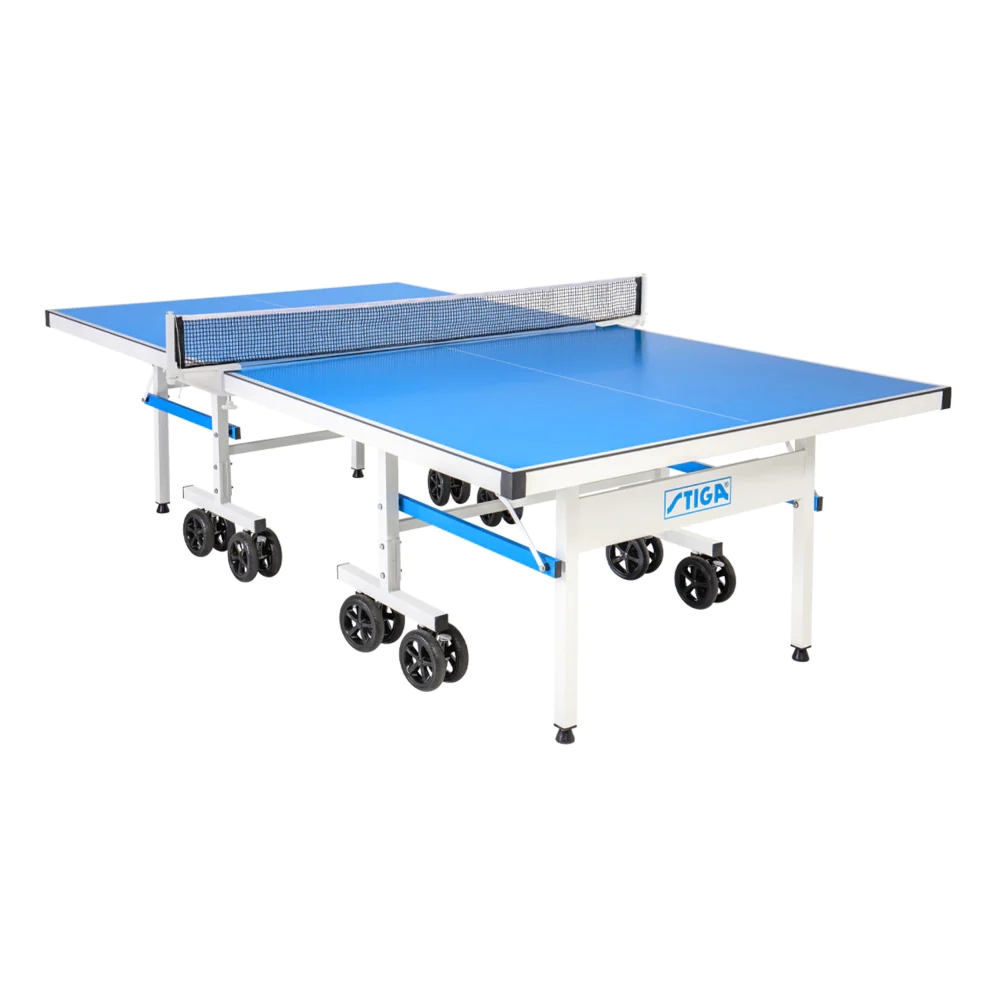 Blue and white Stiga XTR Pro Outdoor Ping Pong Table