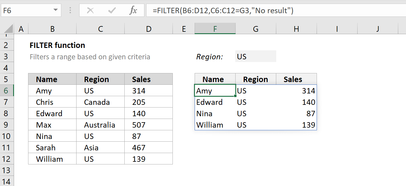 Performing filter function in excel