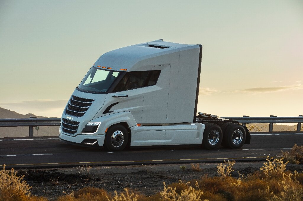 A Nikola Two truck, as presented by the Nikola truck company, whose former chief executive has been found guilty of fraud.