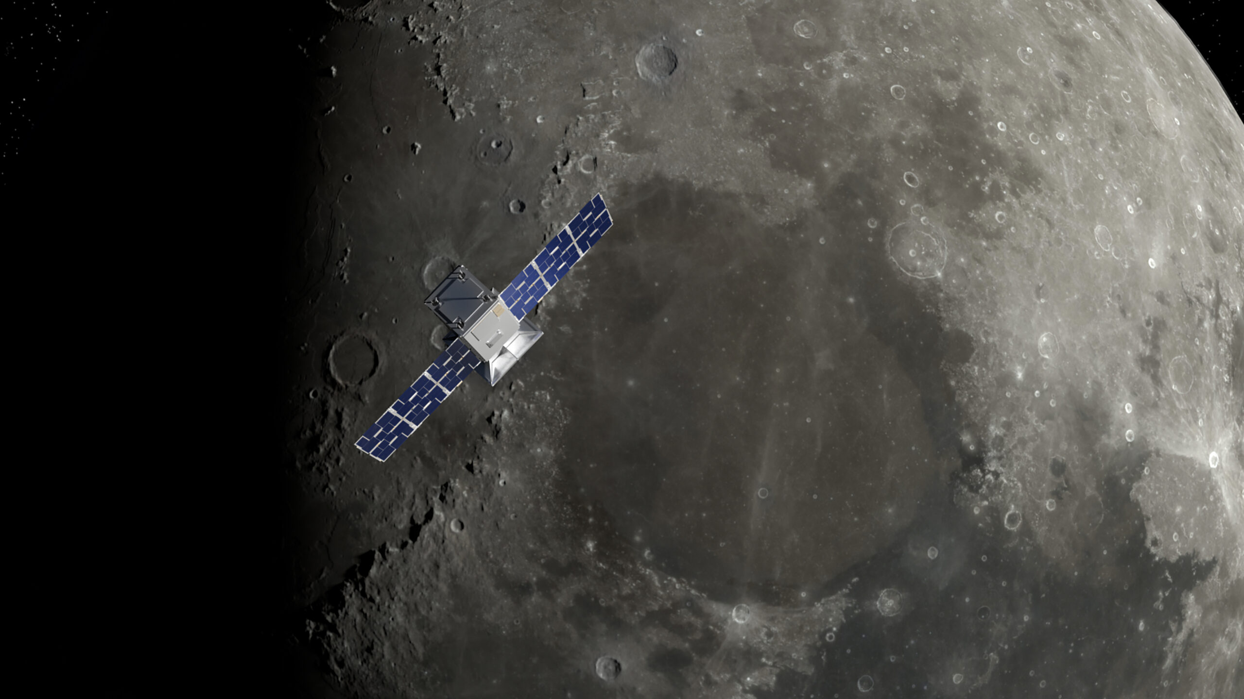 A satellite soaring above the moon