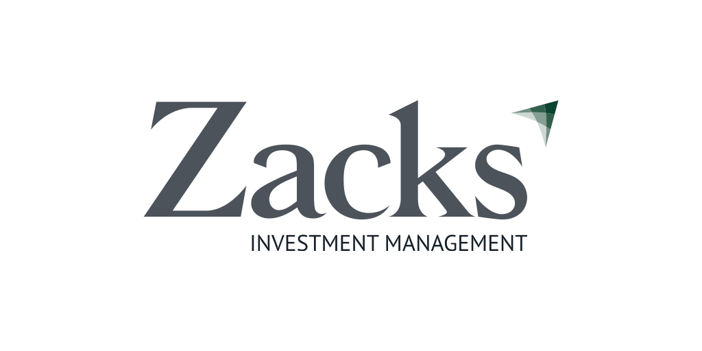 Logo of "Zacks Investment Management," which is a stylized text of the word 'Zacks' with a graphic element resembling a green upward arrow, symbolizing growth or positive performance in investment.