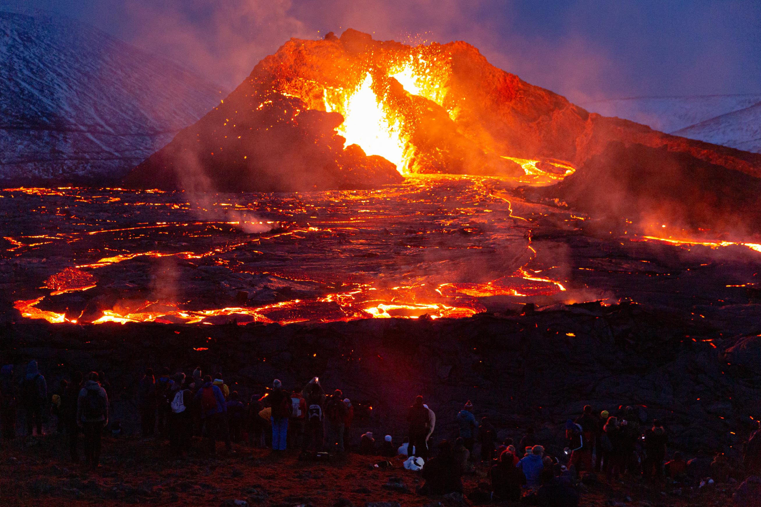 Volcano in Iceland erupting