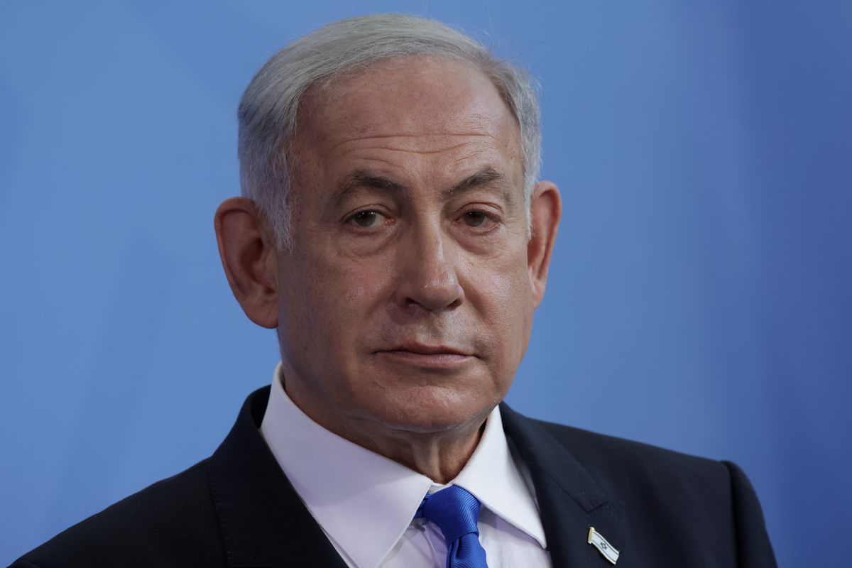 Israeli prime minister Benjamin Netanyahu wearing a black coat