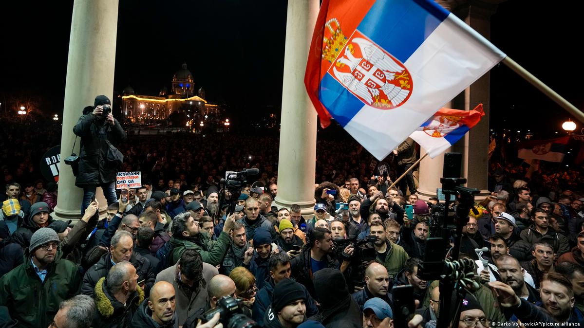 Protesters chanted slogans against President Aleksandar Vucic, calling him a 'thief' and comparing him to Russian President Vladimir Putin