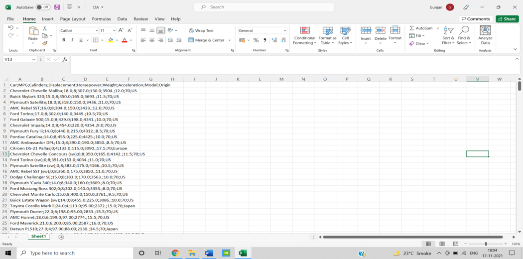 A spreadsheet indicating data analysis in Excel.