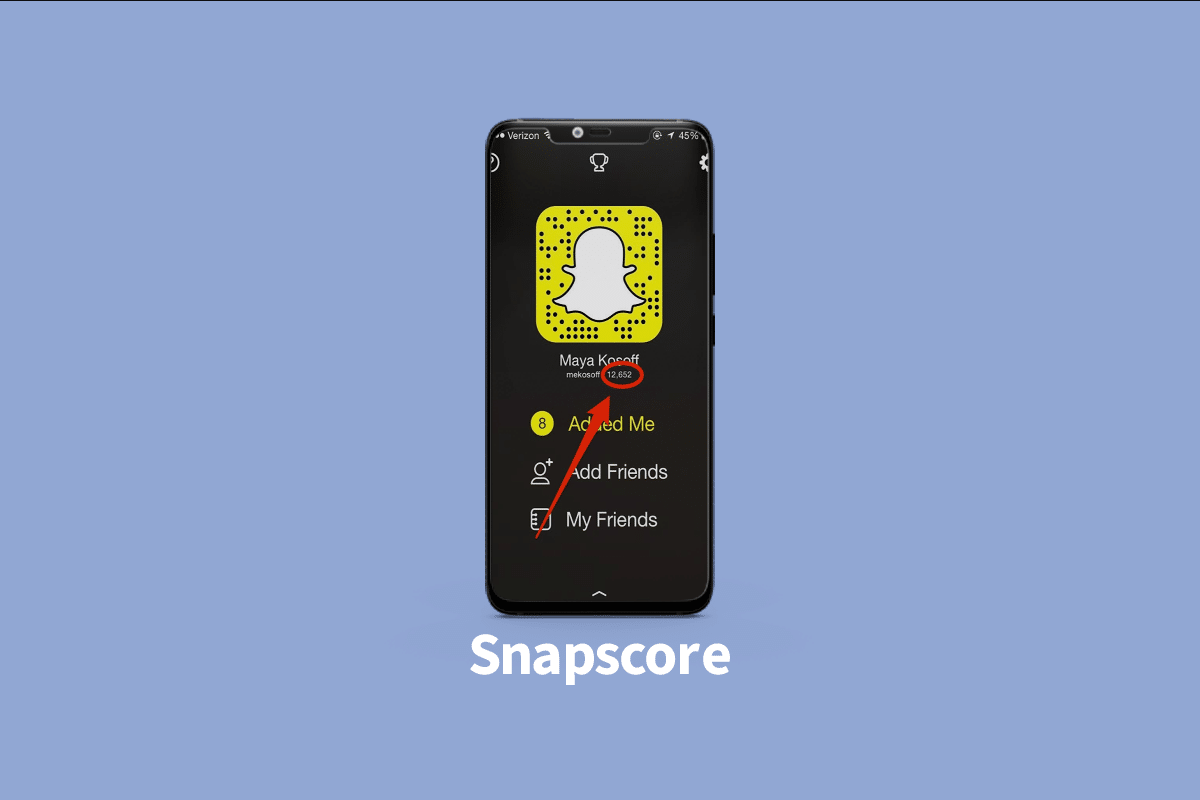 Snapchat app on a phone showing snap score