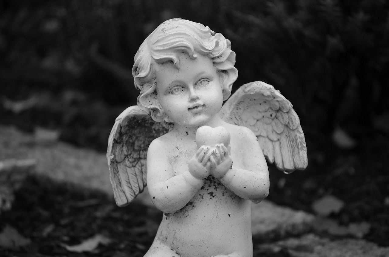 Angel Statue in Grayscale