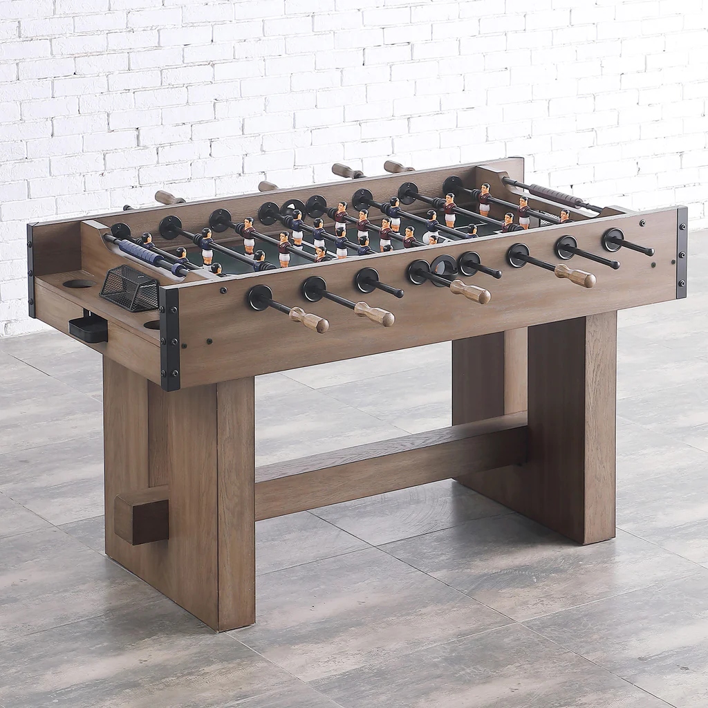 Well Universal Classic Wooden Foosball Table on a marble floor