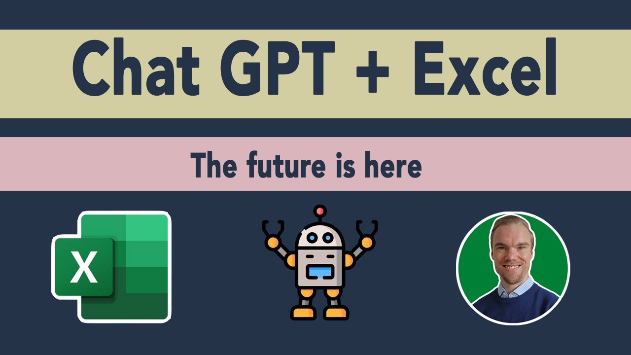 "ChatGpt + Excel" written with logo of excel, a robot and a person picture