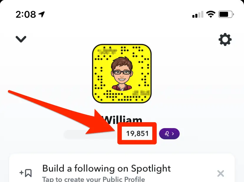  Snapchat profile with a username and snap score.