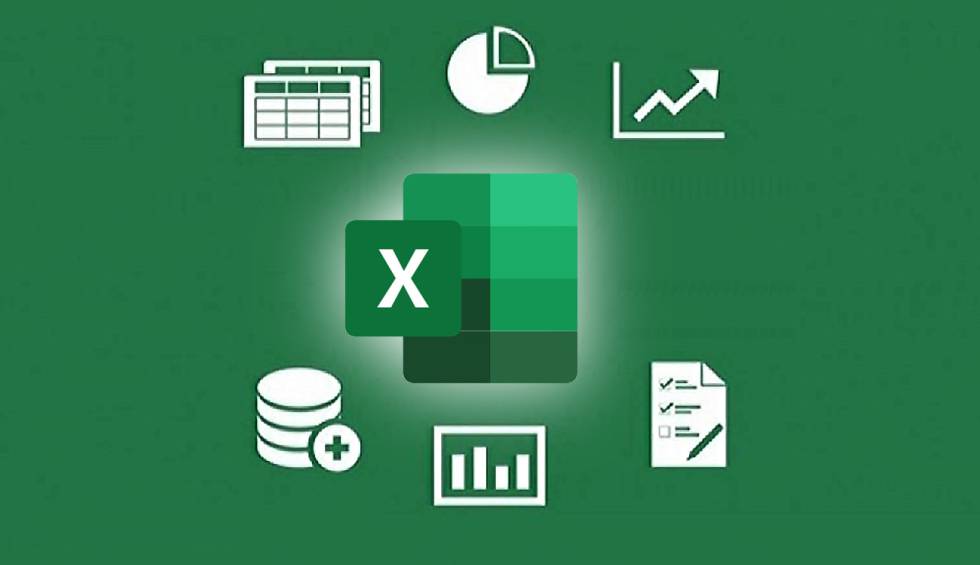  A green background with a bunch of icons, including the Excel logo.