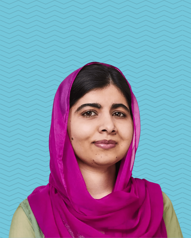 Malala Yousafzai wearing a purple sari dress